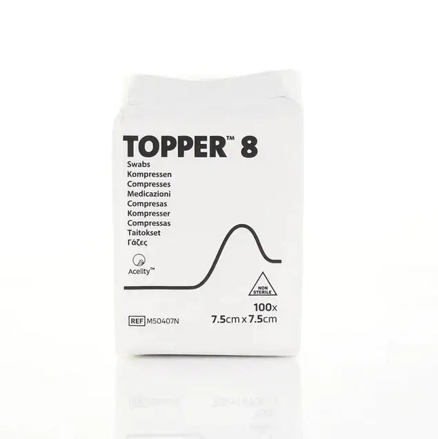 7.5cm x 7.5cm Topper 8 4 ply Non Sterile Swabs Pack of 100 J&J